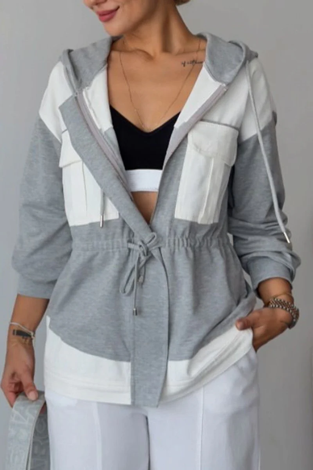 Women's Casual Patch Pocket Hooded Jacket