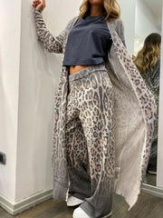 Leopard-Print Cardigan Straight Pants Set