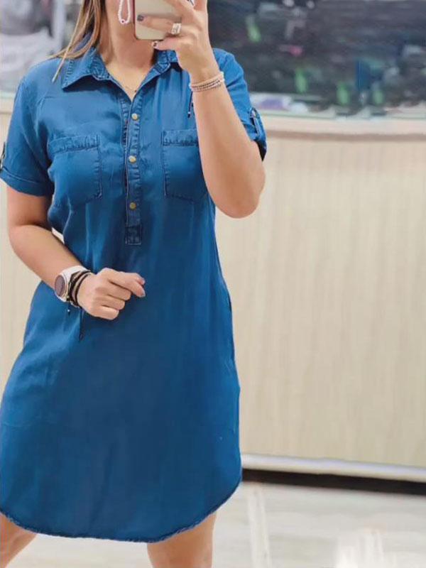 Women's Casual Fake Denim Button Front Shirt Dress