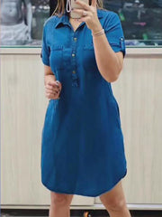 Women's Casual Fake Denim Button Front Shirt Dress