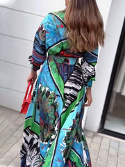 Women's Casual  Abstract Print Button Front Belted Shirt Dress