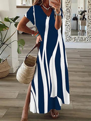 Women's V-neck Slit Short-sleeved Dress