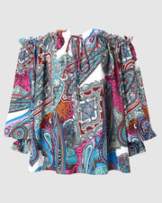 Women's Boho Tribal Print Off Shoulder Lantern Sleeve Top Blouses