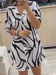 Women's Casual Geometric Print Button Front Shirt Dress