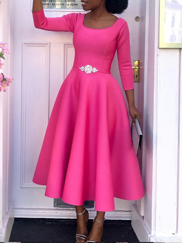 Solid Color Swing Skirt Temperament Evening Dress