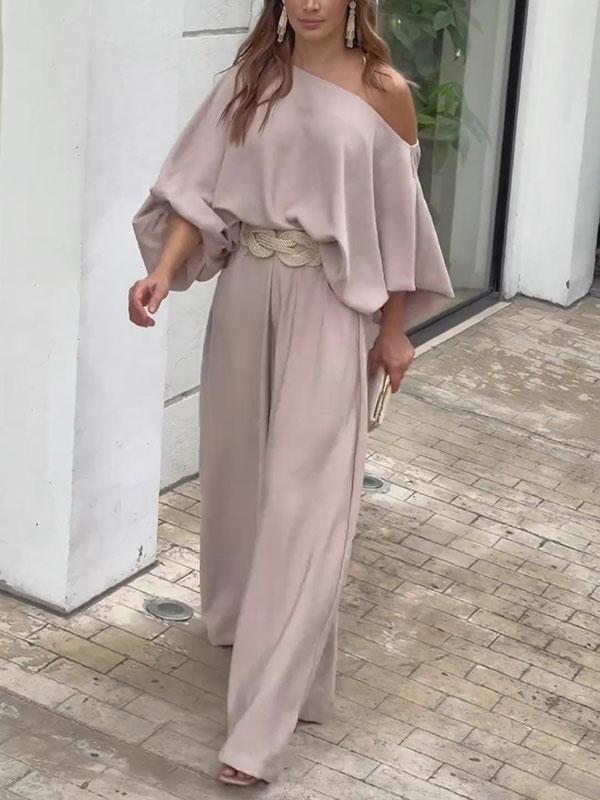 Women's Fashion One Shoulder Wide Leg Jumpsuit Without Belt