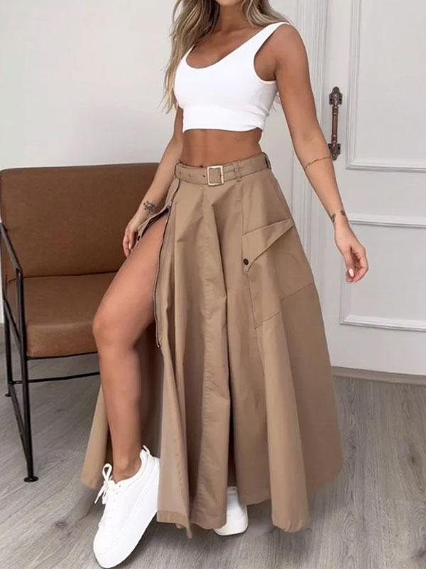 Sleeveless solid color slit two piece set