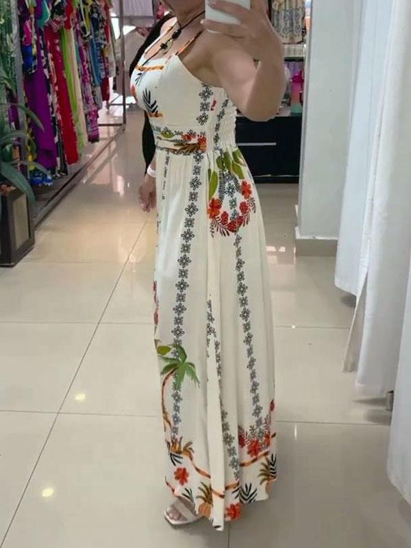 Women's Boho Summer Floral Print Spaghetti Strap Dress