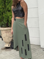 Fashion solid color sleeveless top with skirt set