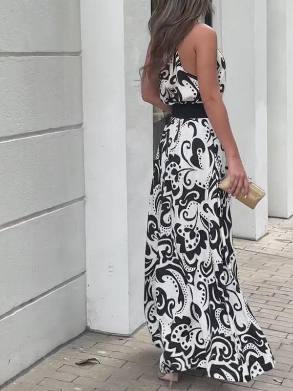 Women's Elegant National Print Sleeveless Wide Leg  Jumpsuit