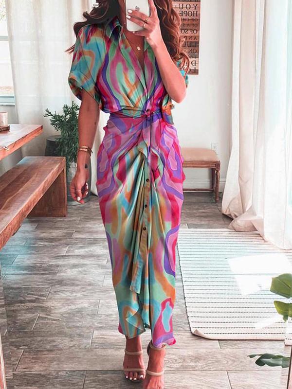 Women's Temperament Fashion Printed Long Skirt Shirt Dress