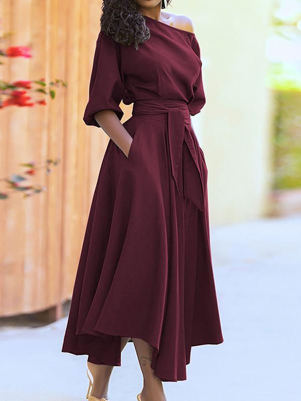 Women's Dress Solid Color Dress with Waistband