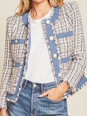 Trendy denim trim Tweed Jacket