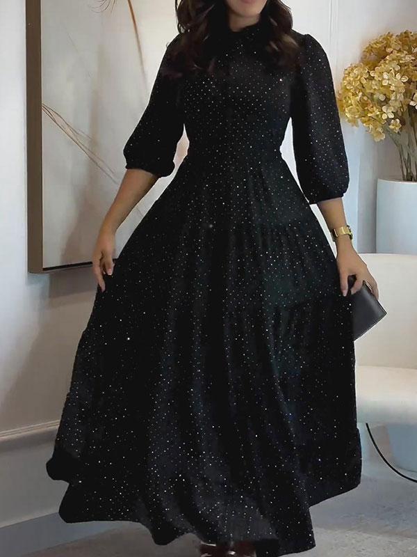 Women's Elegant Polka dot Puff Sleeve Party Dress