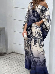 Women's Fashion Geometric Print Blouse and Wide Leg Pants Two-piece Set