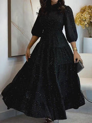 Women's Elegant Polka dot Puff Sleeve Party Dress