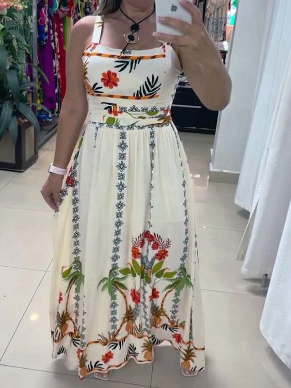 Women's Boho Summer Floral Print Spaghetti Strap Dress