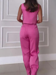 Women's Fashion Solid Color Linen Top and Pants Set