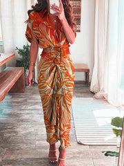 Women's Temperament Fashion Printed Long Skirt Shirt Dress