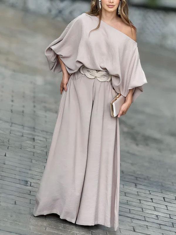 Women's Fashion One Shoulder Wide Leg Jumpsuit Without Belt