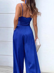 Women's Temperament Solid Color Sexy V-neck Waist Strap Rompers