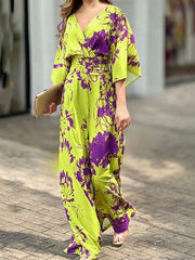 Women's Elegant Print Baggy Bat-sleeved High-waisted Romper