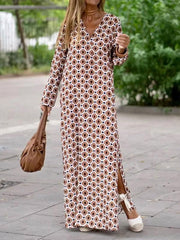 Women's Boho Geometric Print V Neck Dress