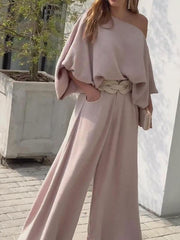 Women's Fashion One Shoulder Wide Leg Jumpsuit Without Belt