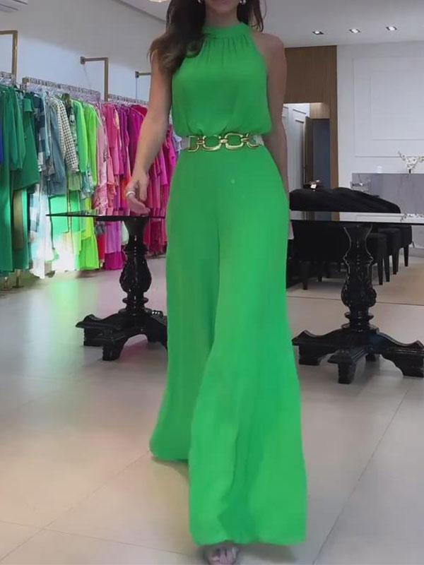 Women's Elegant Solid Color Sleeveless Halter Jumpsuit