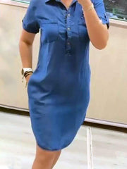 Women's Casual Fake Denim Button Front Shirt Dress