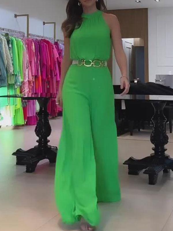 Women's Elegant Solid Color Sleeveless Halter Jumpsuit