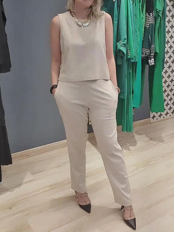 Women's Elegant Solid Color Linen Tops and Pants Set