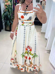 Women's Boho Summer Floral Print Spaghetti Strap Dress