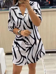 Women's Casual Geometric Print Button Front Shirt Dress