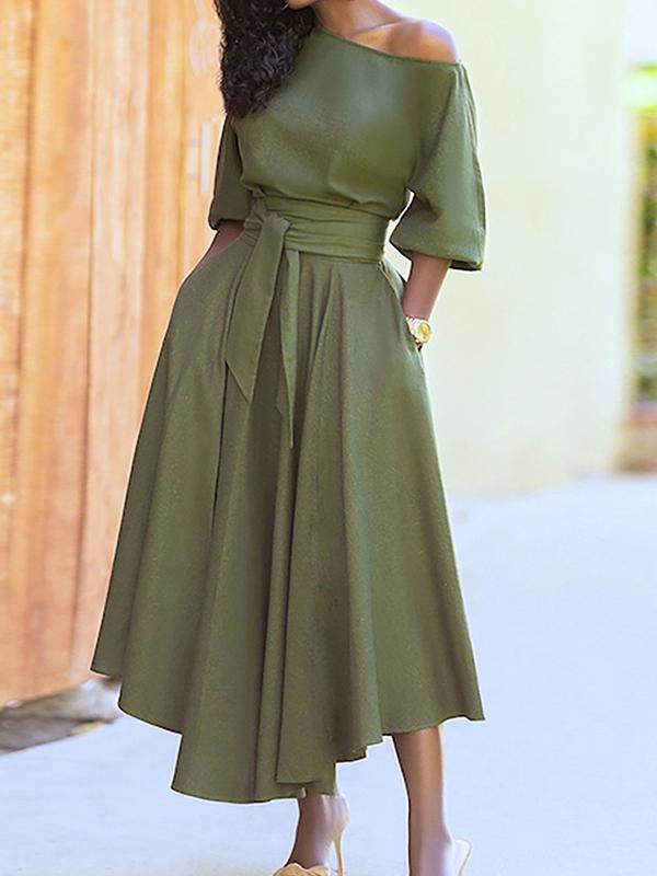 Women's Dress Solid Color Dress with Waistband