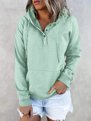 Hotouch Solid Button Front Hoodie with Pocket