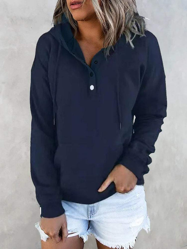 Hotouch Solid Button Front Hoodie with Pocket