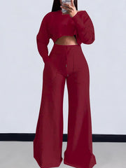 Autumn and Winter Short Top Wide Leg Pants Sweatshirt Suit