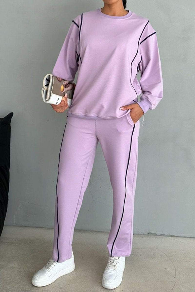 Women's Round Neck Long Sleeve Sweatshirt Two Piece Set