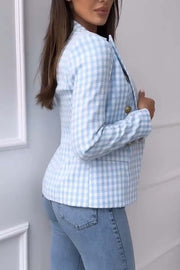 Women's Fashion Plaid Double Breasted Blazer