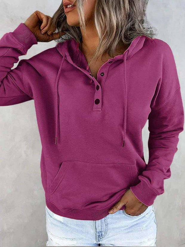 Hotouch Solid Button Front Hoodie with Pocket