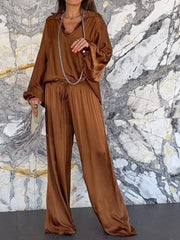 Satin V-neck trouser suit