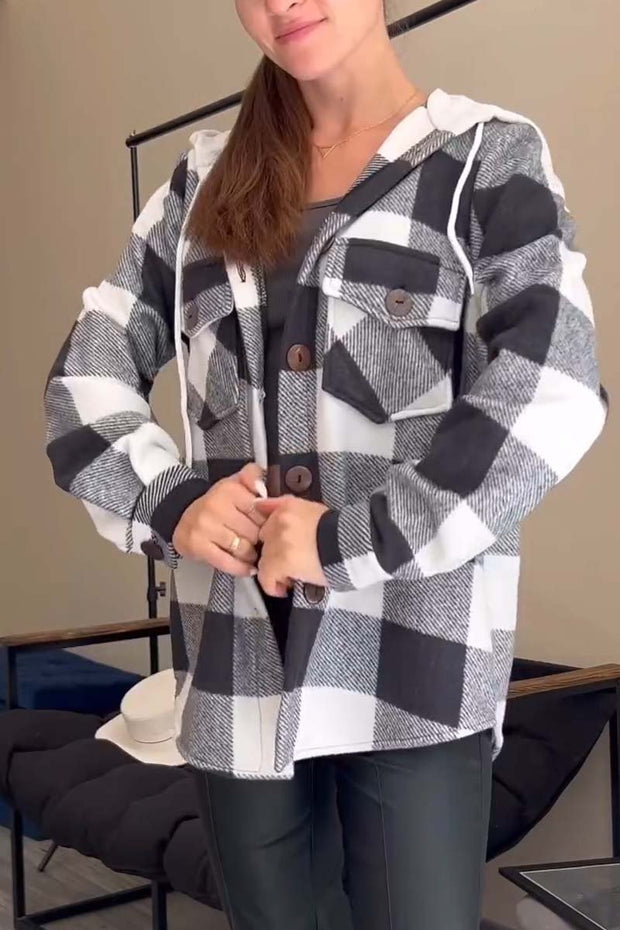 Women's Casual Plaid Hooded Shirt