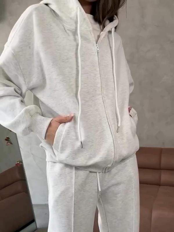 Women's Solid Zip Hoodie Set