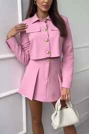 Women's fashionable solid color skirt suit