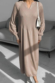 Women's solid color knitted long sleeve maxi dress