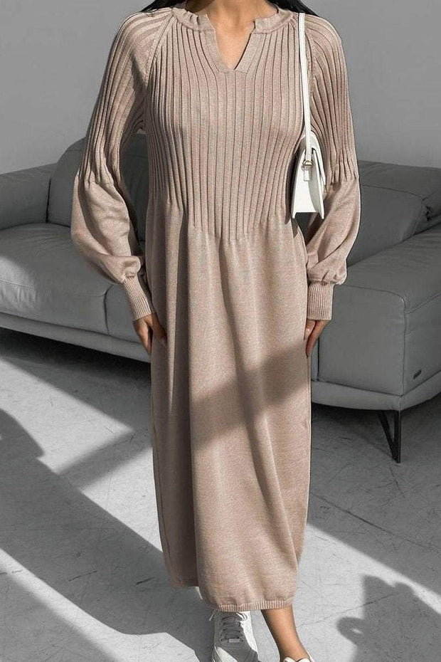 Women's solid color knitted long sleeve maxi dress