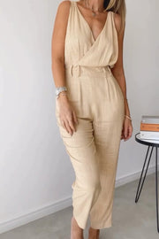 Cotton and linen lace-up jumpsuit