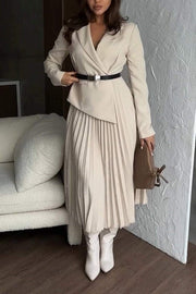 Women's Casual Lapel Pleated Dress