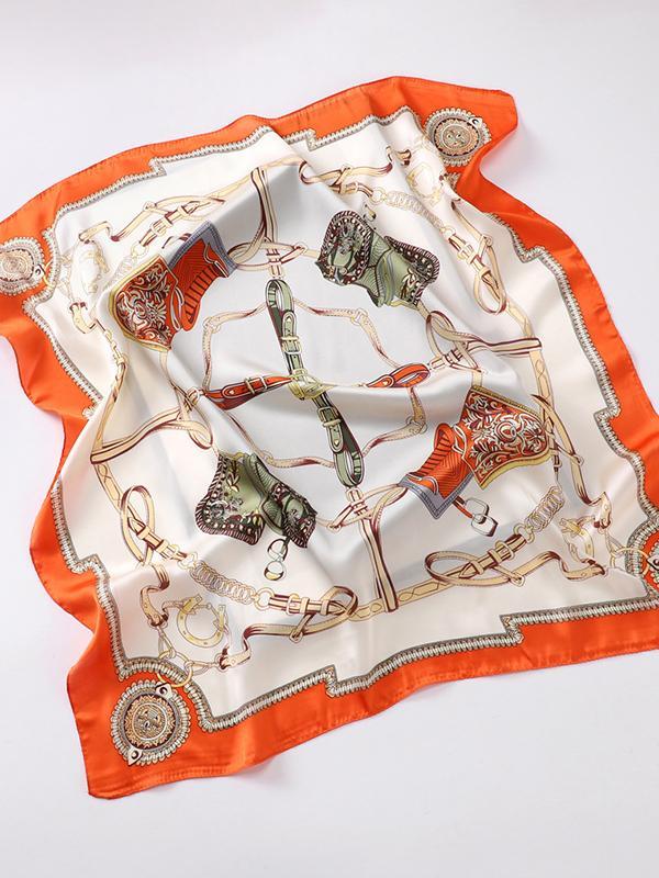 Vintage Satin Monogram Printed Silk Scarf